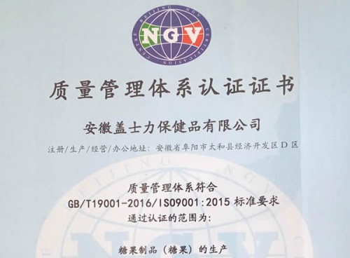 盖士力质量管理体系认证证书